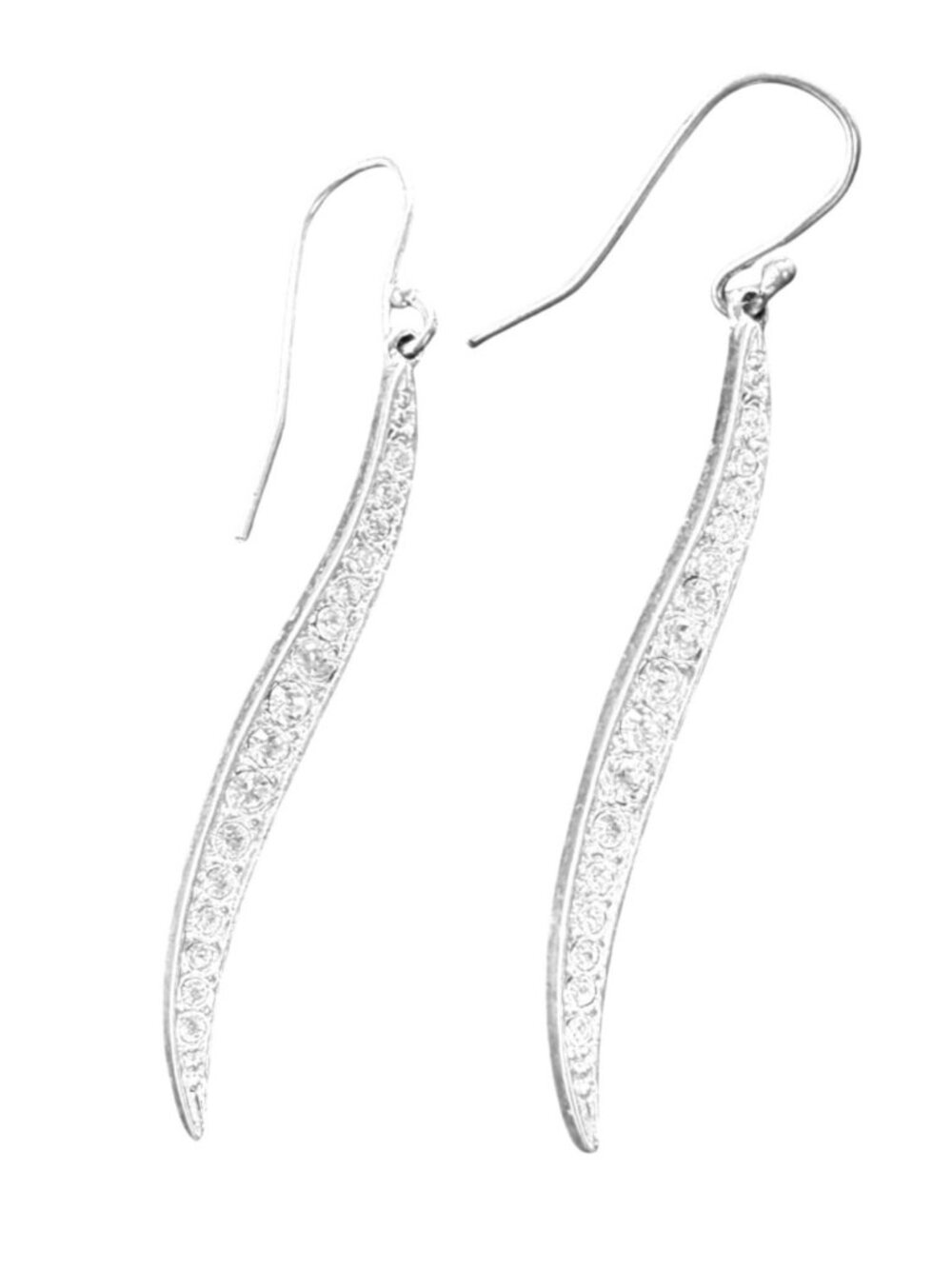 Elegant Curved Silver Dangle Earrings Sparkling Rhinestone Accents